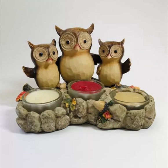 Three Owl Tea Light Holder Ceramic Family Fall 2012 Yankee Candle Cute Preowned - Picture 1 of 6
